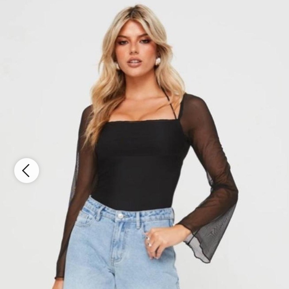 NWOT Princess Polly Black Sheer Sleeve Bodysuit